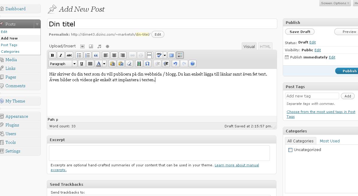WordPress - Kontrollpanel