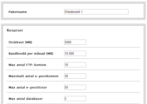 Webbhotellspaket i WHM