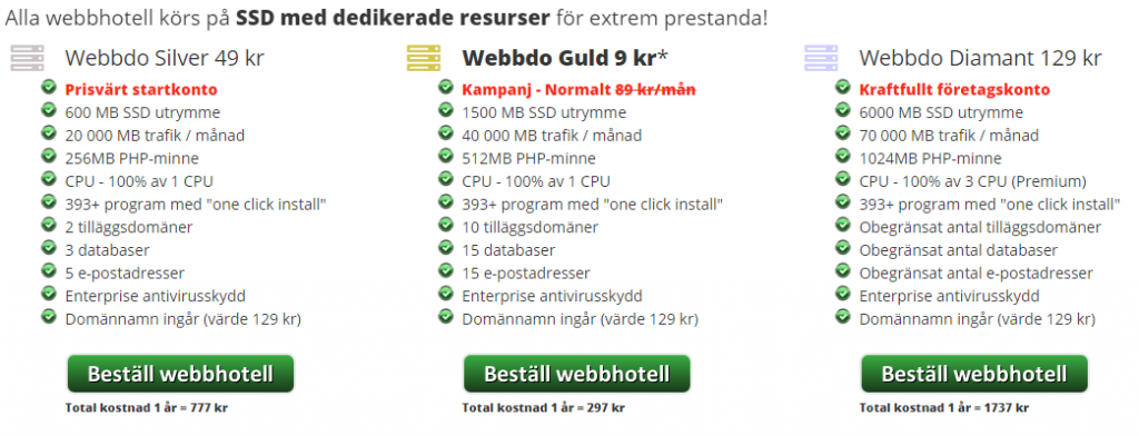 Konton att välja på hos Webbdo